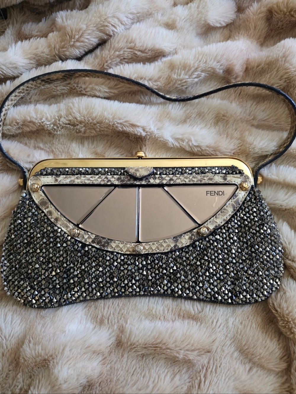 ULTRA RARE Vintage Fendi Crystal Mirror Bag Python - Picture 3 of 10